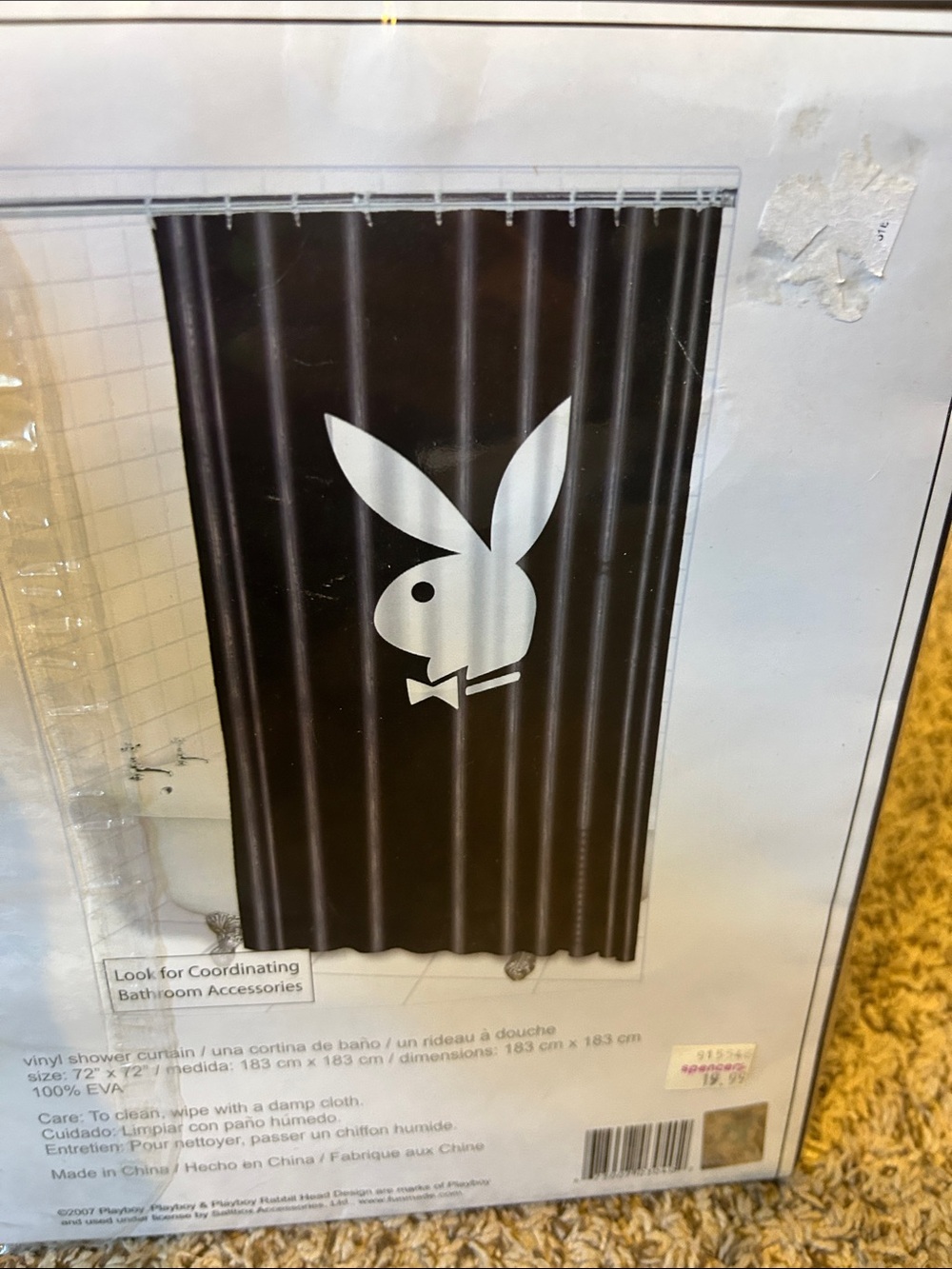 Spencer's new deadstock vinyl shower curtain 72 x 72 from Playboy home bunny